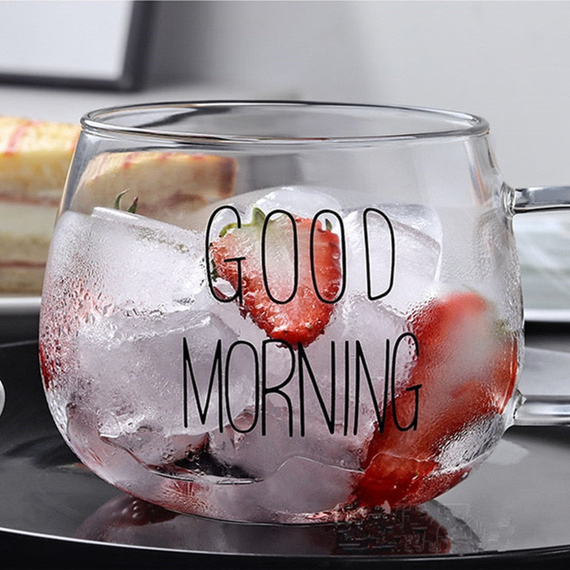 Letter Printed Transparent Creative Glass Coffee Tea Drinks Dessert Cup Glass Mug