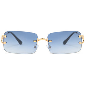 Blue rectangular sunglasses rimless