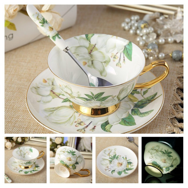 Europe Noble Bone China Coffee Cup Saucer Spoon Set 200ml