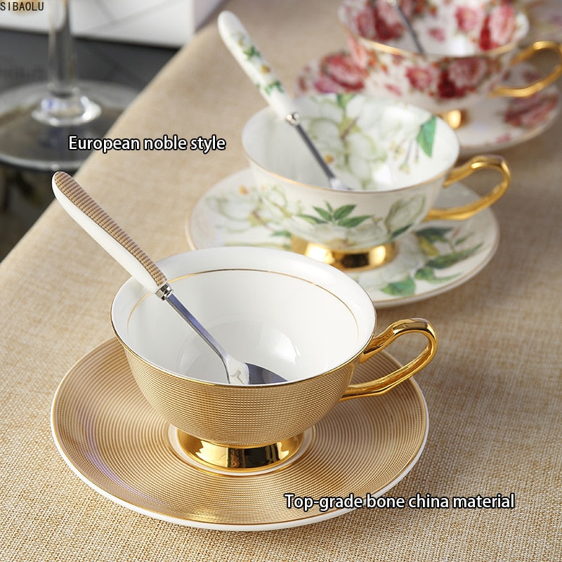 Europe Noble Bone China Coffee Cup Saucer Spoon Set 200ml