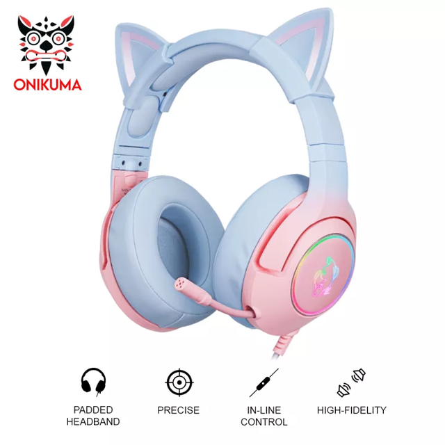 Onikuma K9 Pink Cute Cat Ear Headphone with Mic