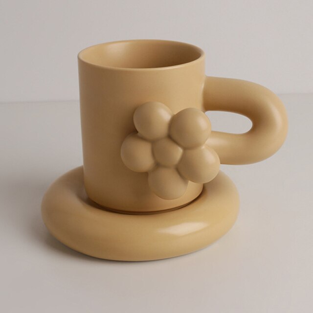 Creative Handmade Flower Coffee Cup with Plate