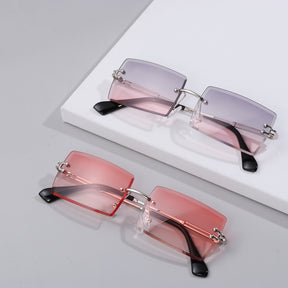 Rimless Small Rectangle Sunglasses UV400 Eyewear