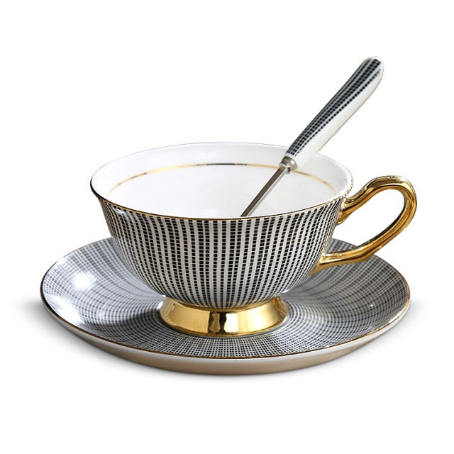 Europe Noble Bone China Coffee Cup Saucer Spoon Set 200ml