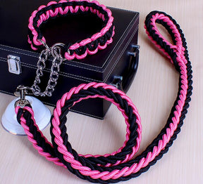 Double Strand Rope Large Dog Leashes Metal P Chain Buckle National Color Pet Traction Rope Collar Set For Big Dogs 1.2m Length