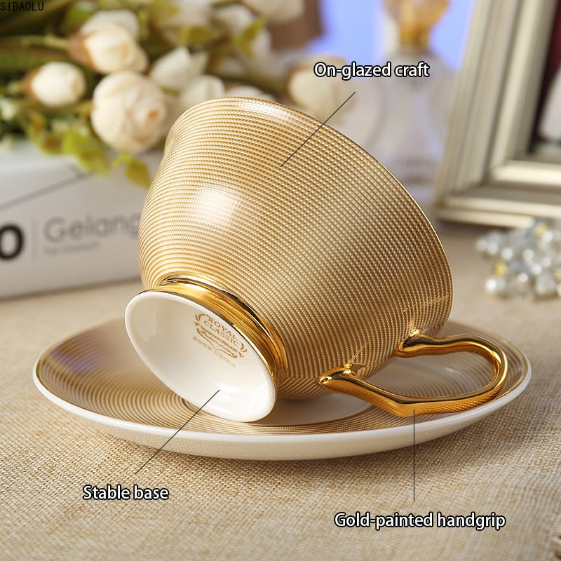 Europe Noble Bone China Coffee Cup Saucer Spoon Set 200ml