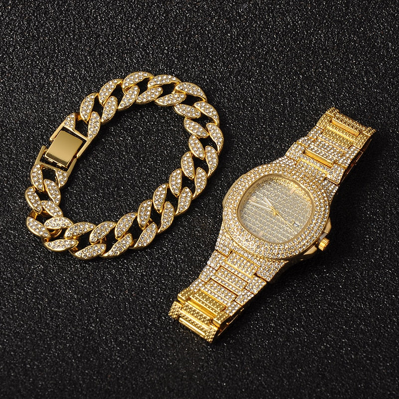 Gold Necklace + Watch+ Bracelet Jewelry