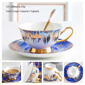 Europe Noble Bone China Coffee Cup Saucer Spoon Set 200ml