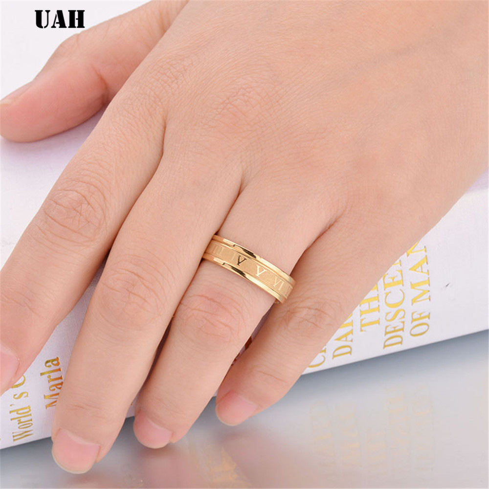 316L Stainless Steel Roman Numerals Band Rings