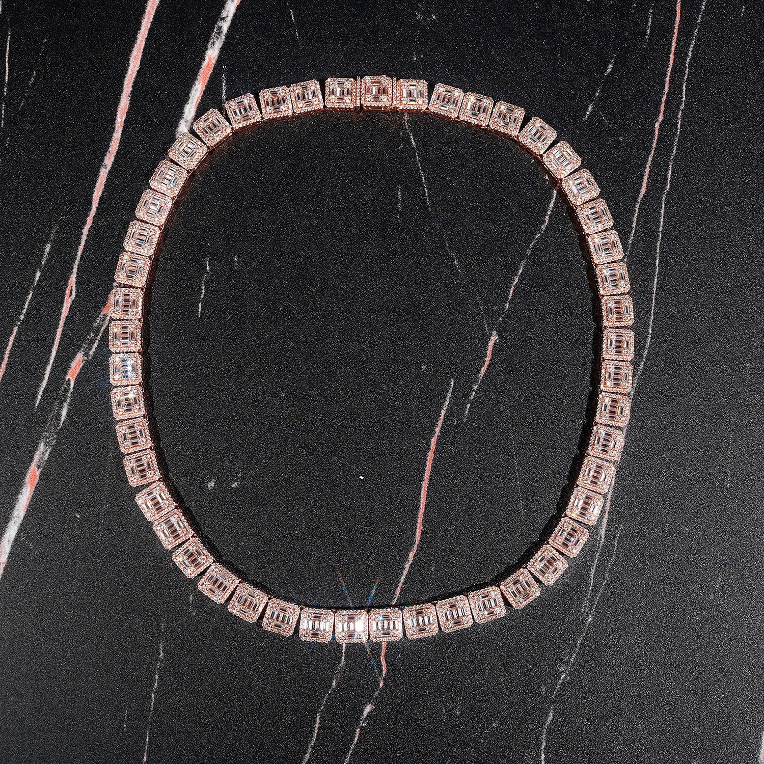 Square Baguette Tennis Chain in Rose Gold