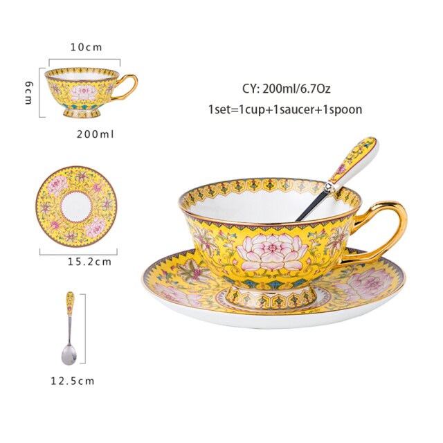 Europe Noble Bone China Coffee Cup Saucer Spoon Set 200ml