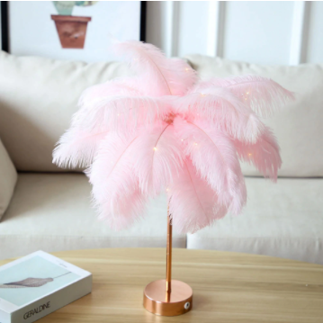 Remote Control Feather Table Lamp USB/AA Battery Power