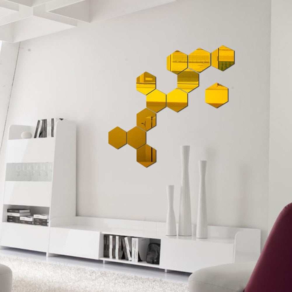 12PCs/Set DIY 3D Mirror Wall Sticker Hexagon