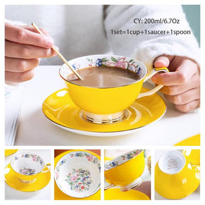 Europe Noble Bone China Coffee Cup Saucer Spoon Set 200ml