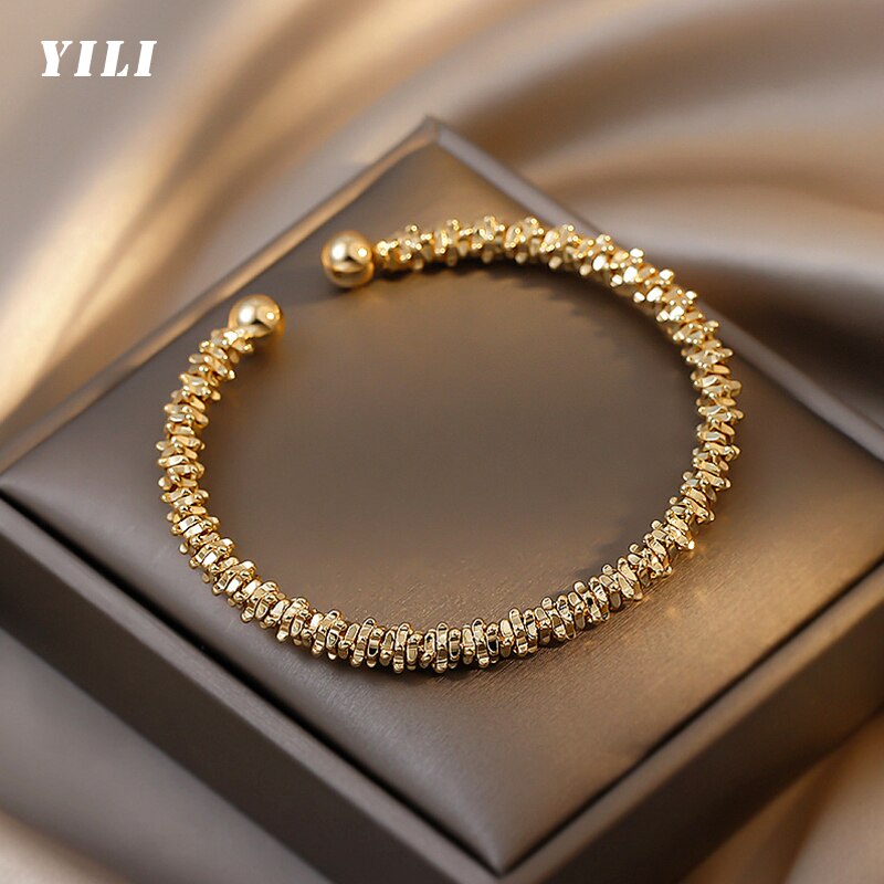 Gold Metal Open Bracelet Adjustable Fashion Gothic Metal Bangle for Women