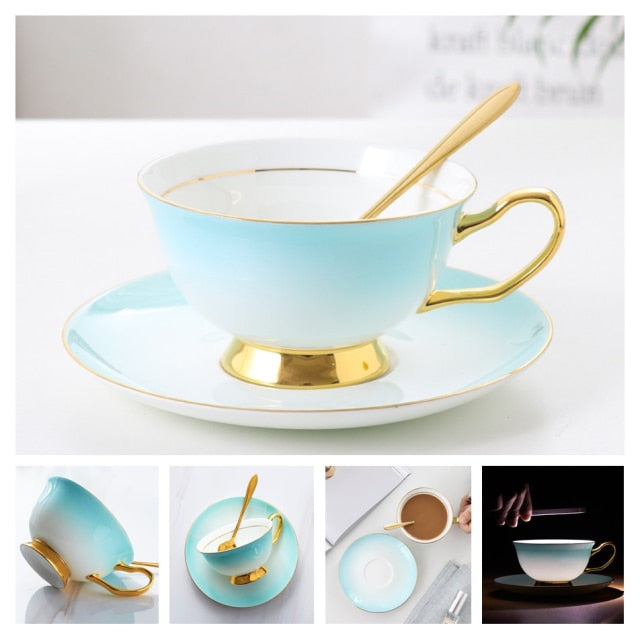 Europe Noble Bone China Coffee Cup Saucer Spoon Set 200ml