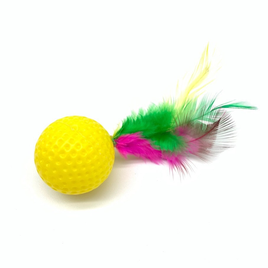 6pcs Mixed Funny Plastic Golf Ball with Feather Cat Toy