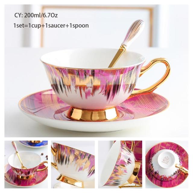 Europe Noble Bone China Coffee Cup Saucer Spoon Set 200ml