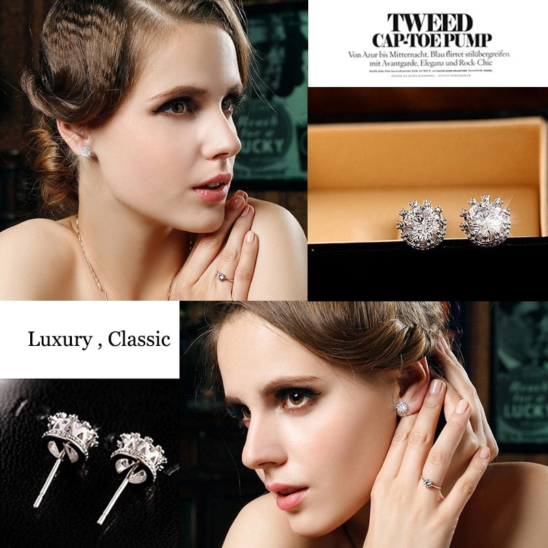 Classic Shining Silver CZ Stud Earrings