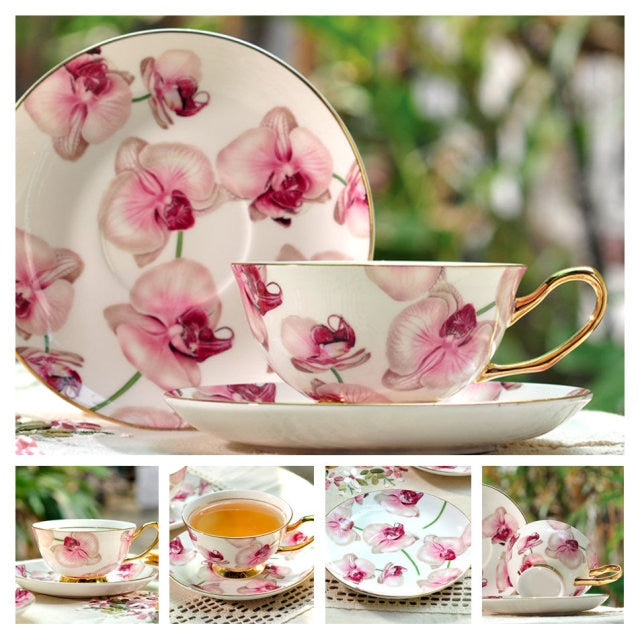 Europe Noble Bone China Coffee Cup Saucer Spoon Set 200ml