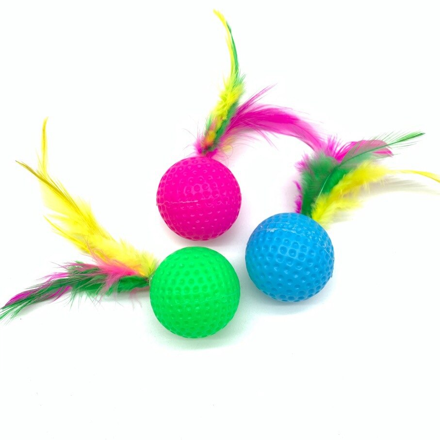 6pcs Mixed Funny Plastic Golf Ball with Feather Cat Toy