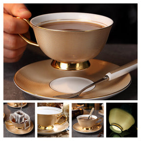 Europe Noble Bone China Coffee Cup Saucer Spoon Set 200ml