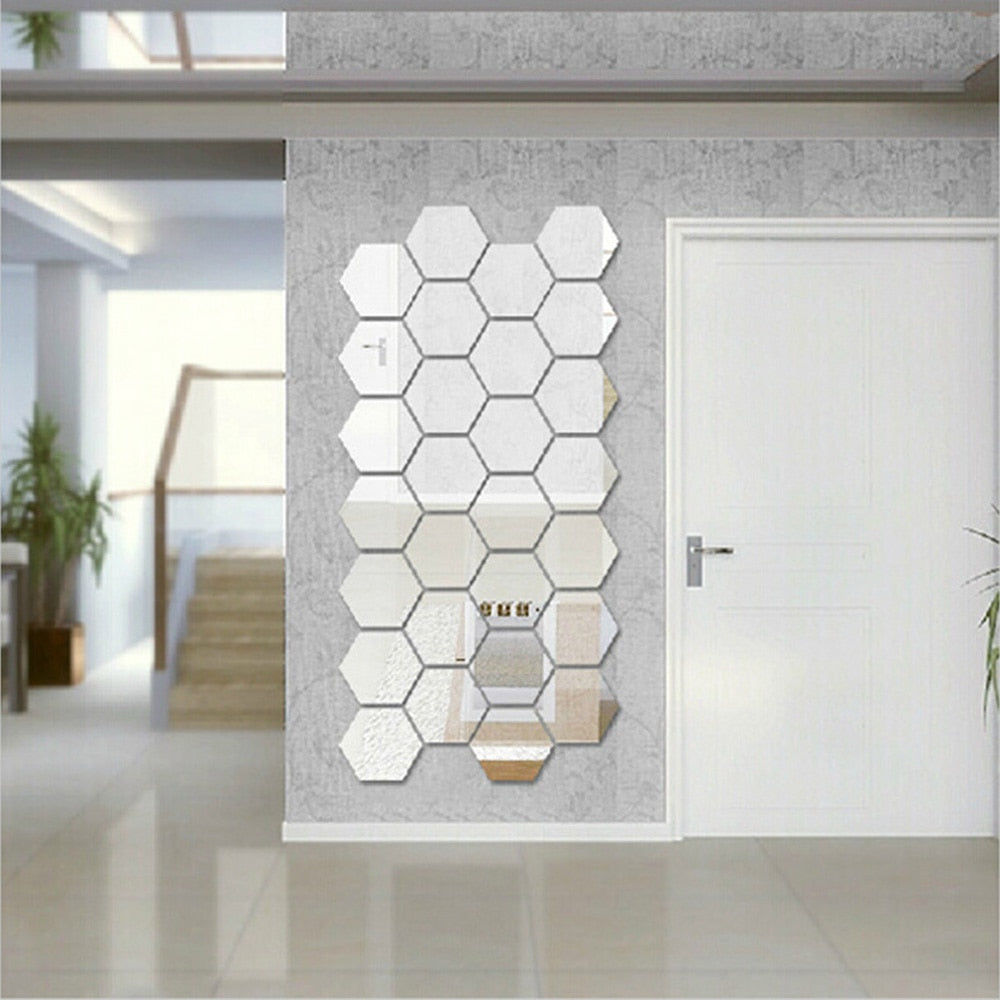 12PCs/Set DIY 3D Mirror Wall Sticker Hexagon