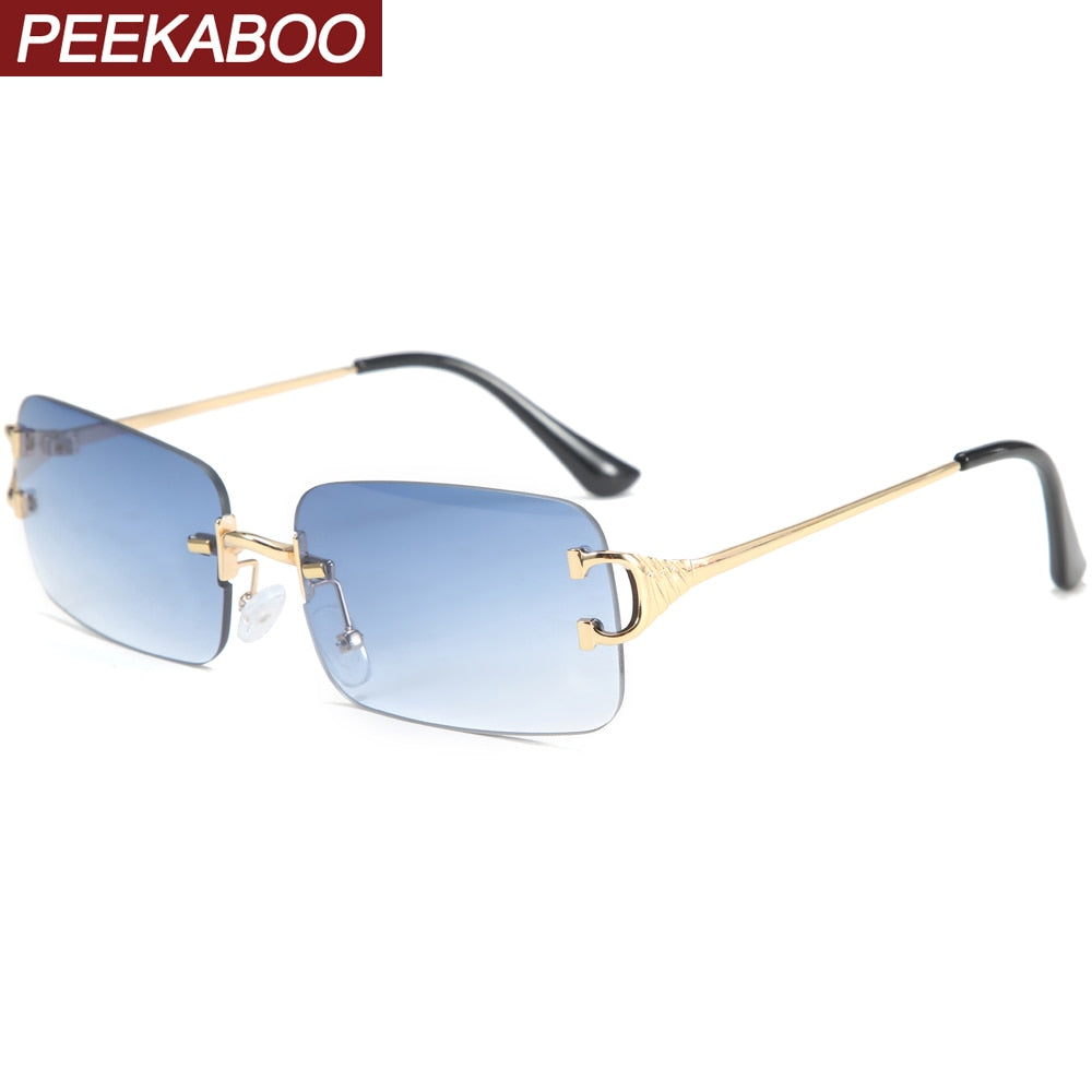 Blue rectangular sunglasses rimless