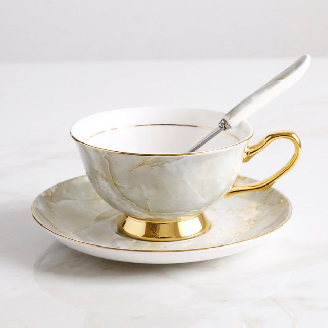 Europe Noble Bone China Coffee Cup Saucer Spoon Set 200ml