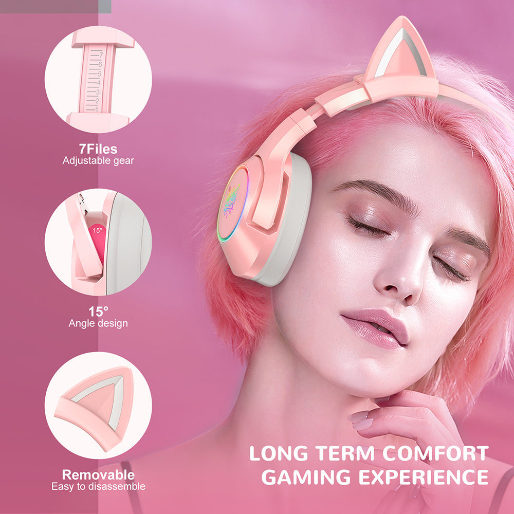 Onikuma K9 Pink Cute Cat Ear Headphone with Mic