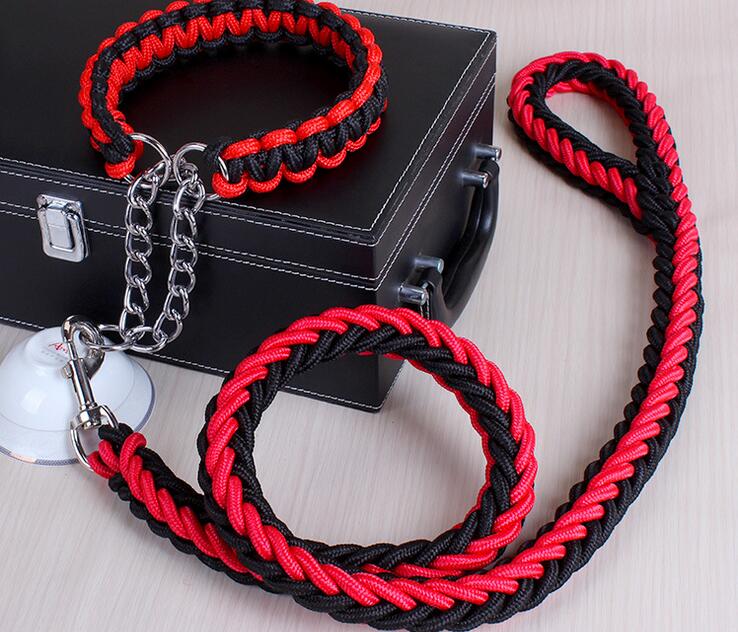 Double Strand Rope Large Dog Leashes Metal P Chain Buckle National Color Pet Traction Rope Collar Set For Big Dogs 1.2m Length