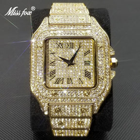 MISSFOX Ice Out Square Watch For Men