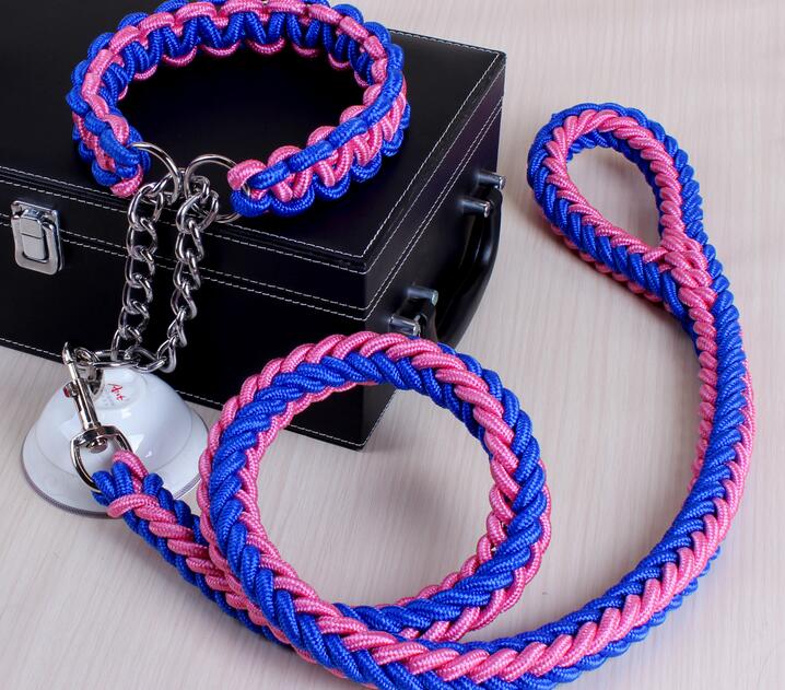 Double Strand Rope Large Dog Leashes Metal P Chain Buckle National Color Pet Traction Rope Collar Set For Big Dogs 1.2m Length