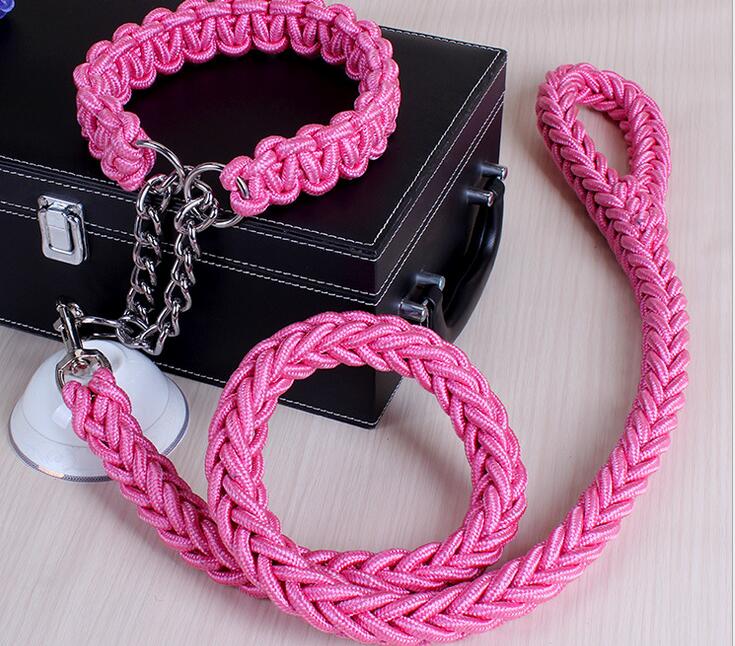 Double Strand Rope Large Dog Leashes Metal P Chain Buckle National Color Pet Traction Rope Collar Set For Big Dogs 1.2m Length