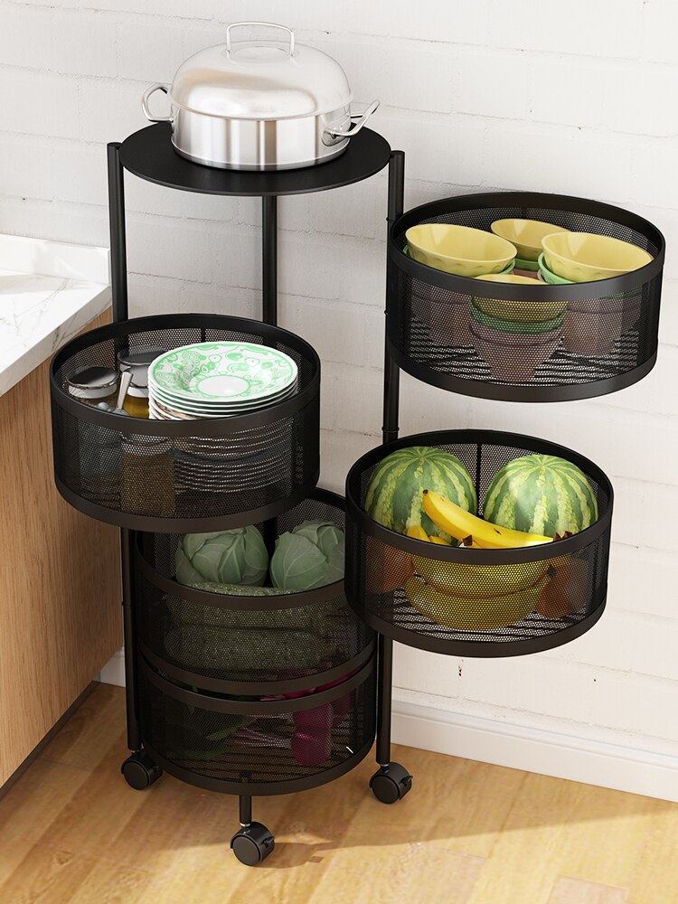 Multi-layer round rotatable fruit storage basket Shelf