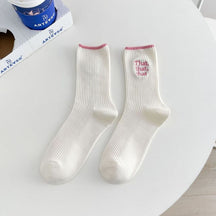 White Embroidered Socks for Women