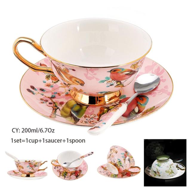 Europe Noble Bone China Coffee Cup Saucer Spoon Set 200ml