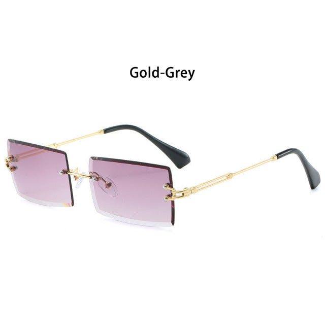 Rimless Small Rectangle Sunglasses UV400 Eyewear