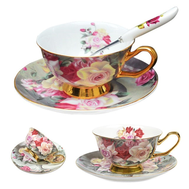 Europe Noble Bone China Coffee Cup Saucer Spoon Set 200ml