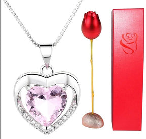 Pink Eternal Love Holder Necklace Romantic Rhombus Zircon Pendant Set