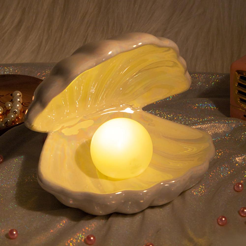 Ceramic Shell Pearl Night Light Fantasy Mermaid Fairy Bedroom Bedside Lamp