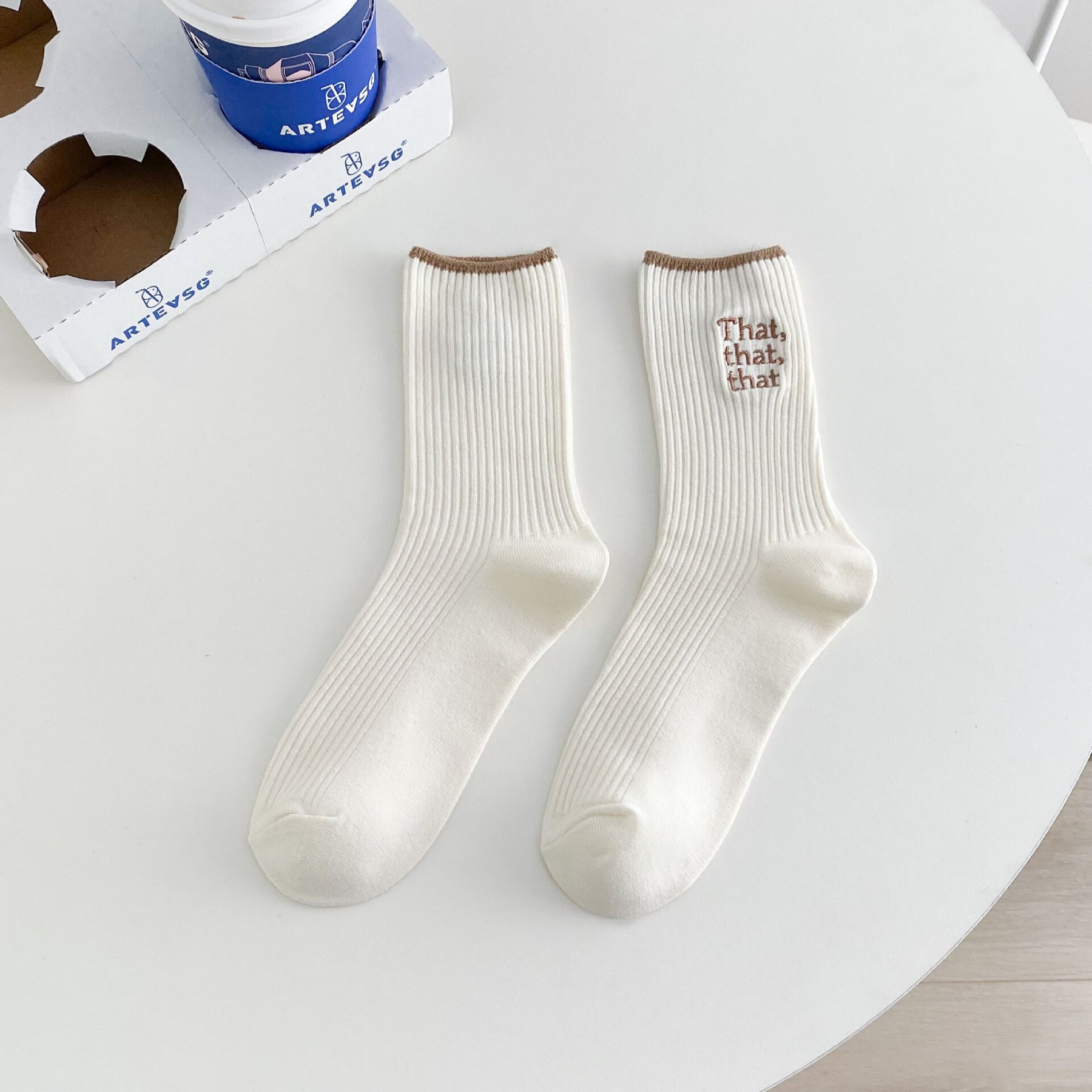 White Embroidered Socks for Women