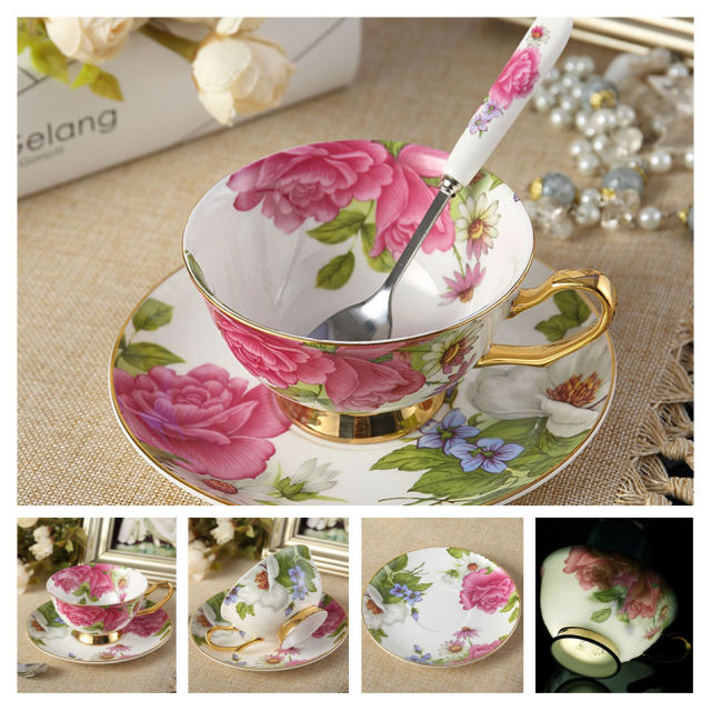 Europe Noble Bone China Coffee Cup Saucer Spoon Set 200ml