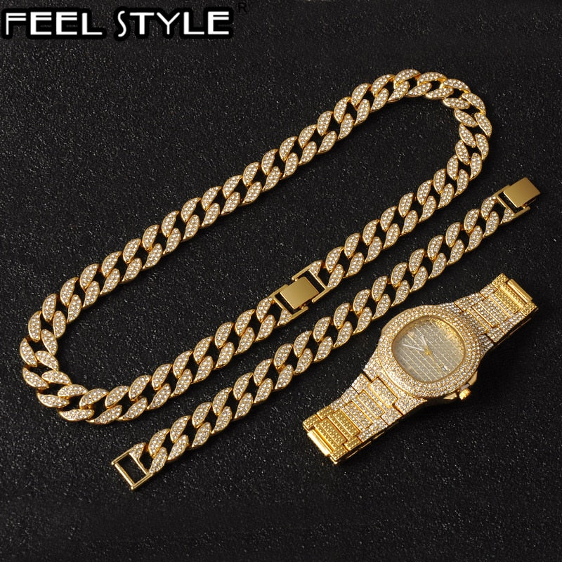 Gold Necklace + Watch+ Bracelet Jewelry