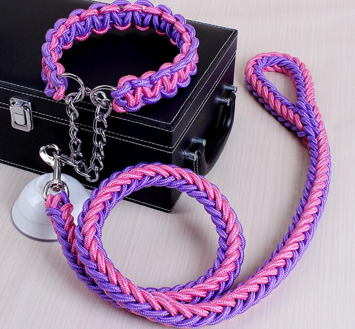 Double Strand Rope Large Dog Leashes Metal P Chain Buckle National Color Pet Traction Rope Collar Set For Big Dogs 1.2m Length