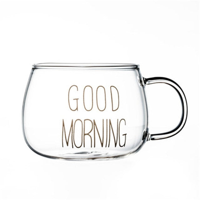 Letter Printed Transparent Creative Glass Coffee Tea Drinks Dessert Cup Glass Mug