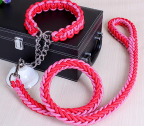 Double Strand Rope Large Dog Leashes Metal P Chain Buckle National Color Pet Traction Rope Collar Set For Big Dogs 1.2m Length