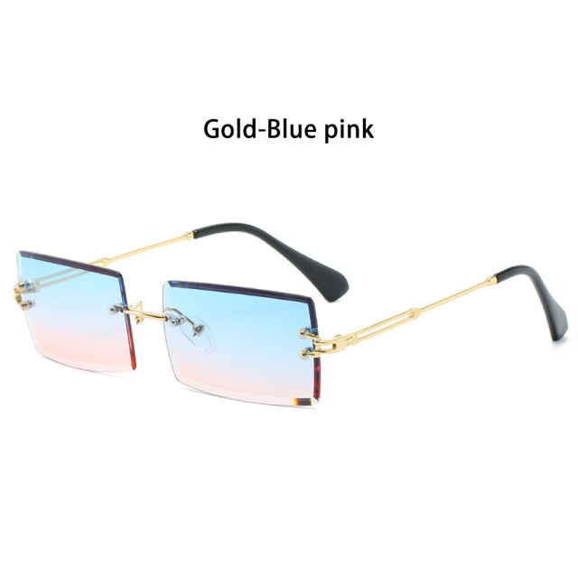 Rimless Small Rectangle Sunglasses UV400 Eyewear