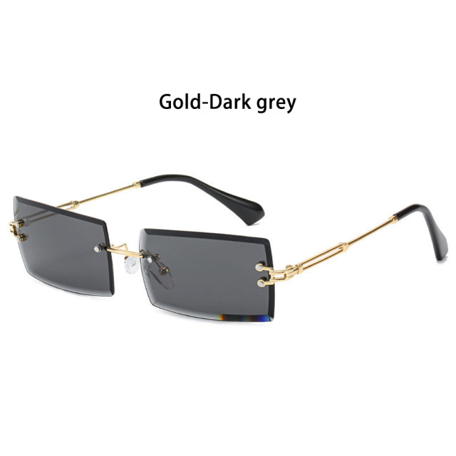 Rimless Small Rectangle Sunglasses UV400 Eyewear