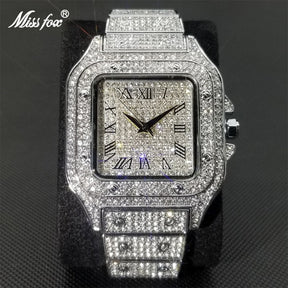 MISSFOX Ice Out Square Watch For Men